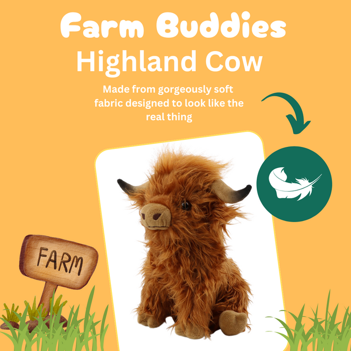 Farm Buddies - Highland Cow Stuffed Animal | Soft Toy for Kids | Eco-Friendly Plush