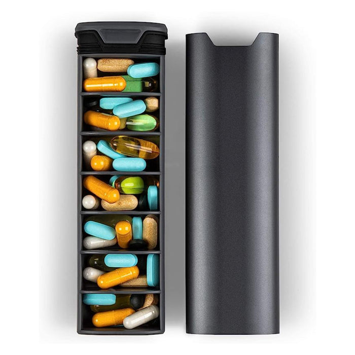 7 Day Premium Pill POD - Aluminum & Wood finish Large Capacity for Pills, Vitamins and Medicine